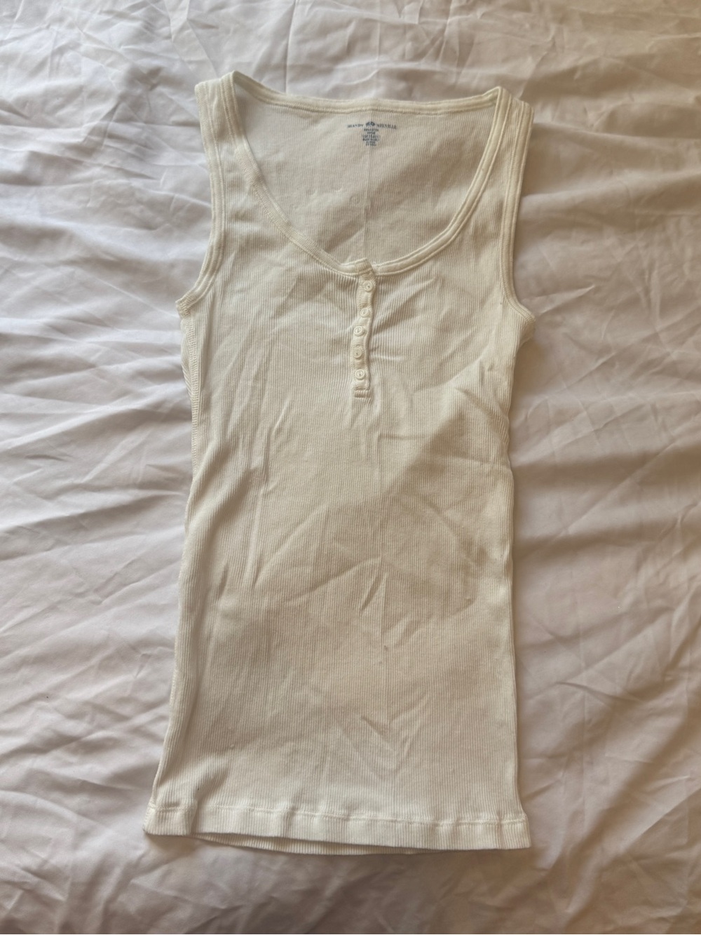 Brandy Melville Ivory Ribbed Henley Tank Top Fitted Y2K Coquette Basic